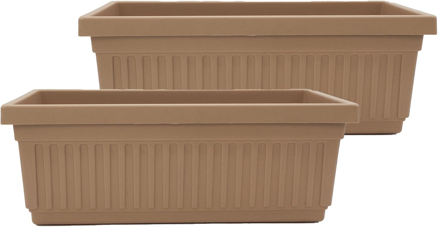 The HC Companies Venetian Window Planter Box w/Drain Plug - Long Planter Box for Windowsills, Balconies & More - Plastic Rectangular Outdoor Planters for Herbs & Flowers (18" Clay, Pack of 1)