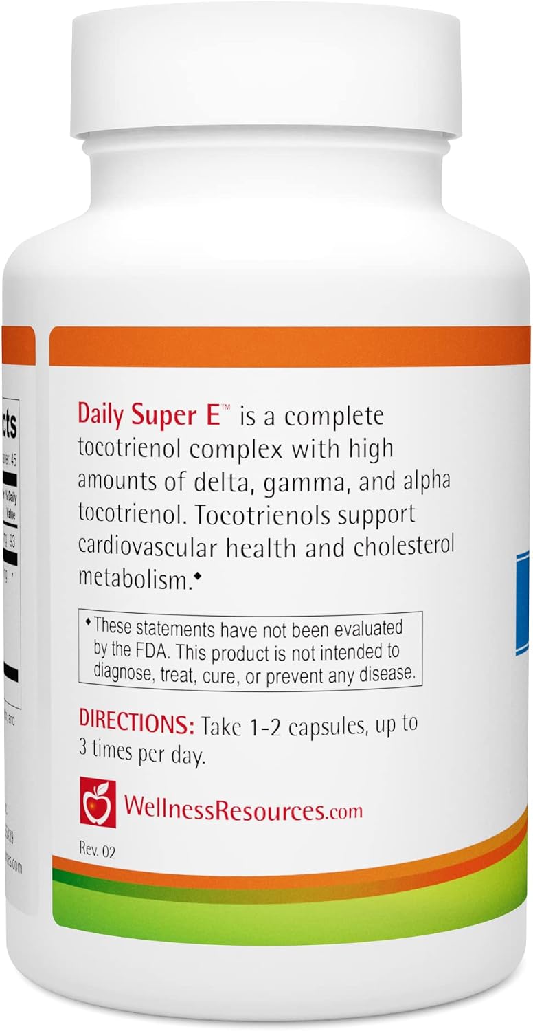 Wellness Resources Daily Super E Tocotrienol Complex - Full Spectrum Vitamin E with Delta, Gamma & Alpha Tocotrienols for Antioxidant Protection, Soy-Free, Natural Source, Non-GMO (180 Caps)