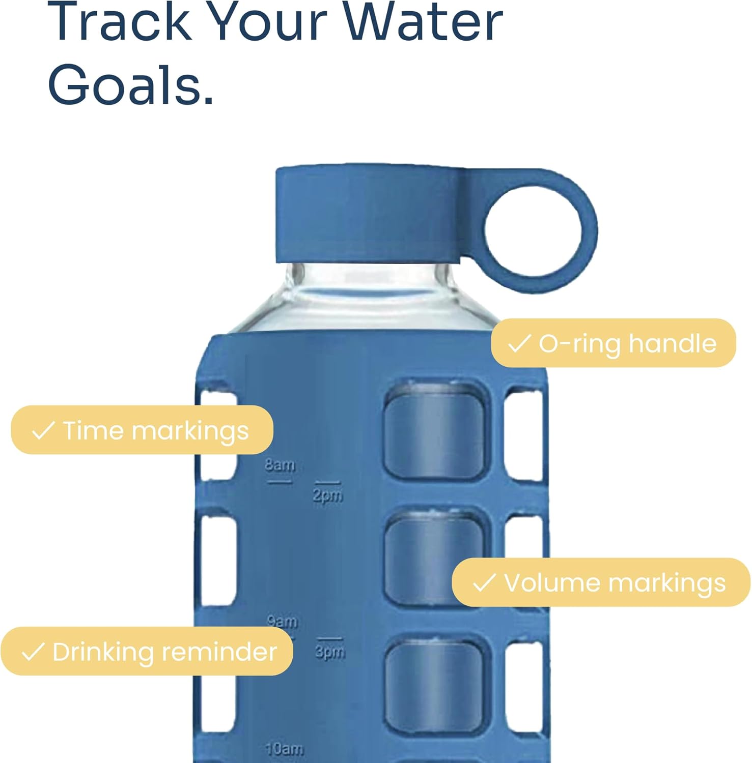 purifyou 40oz / 32oz / 22oz / 12oz Borosilicate Glass Water Bottle with Time & Volume Markers, Silicone Sleeve