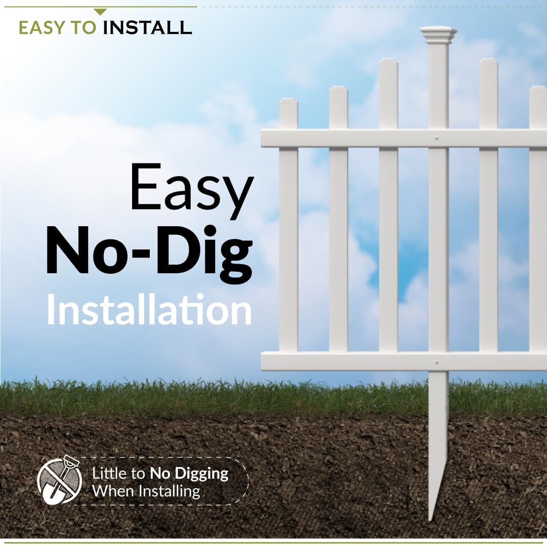 Zippity Madison Picket Fence Panels, White Vinyl DIY No Dig Kit | 2.5ftH x 2.3ftW, White, 2 Panels, Garden Border or Yard Enclosure, ZP19001