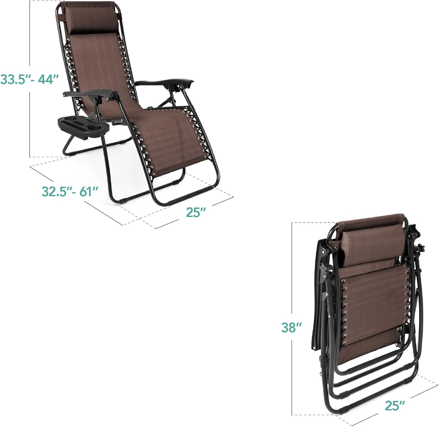 Best Choice Products Set of 2 Adjustable Steel Mesh Zero Gravity Lounge Chair Recliners w/Pillows and Cup Holder Trays - Light Blue