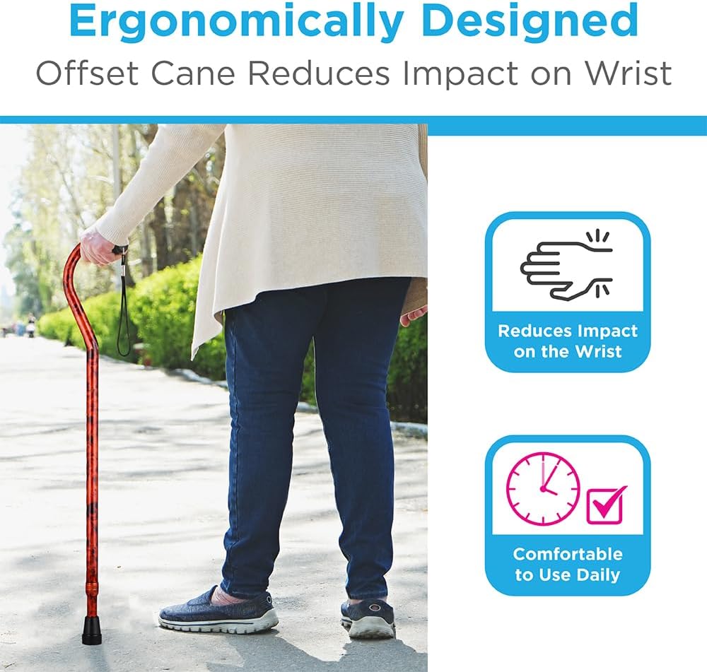 NOVA Designer Walking Cane with Offset Handle, Lightweight Adjustable Walking Stick with Carrying Strap, “Maui Flowers” Design
