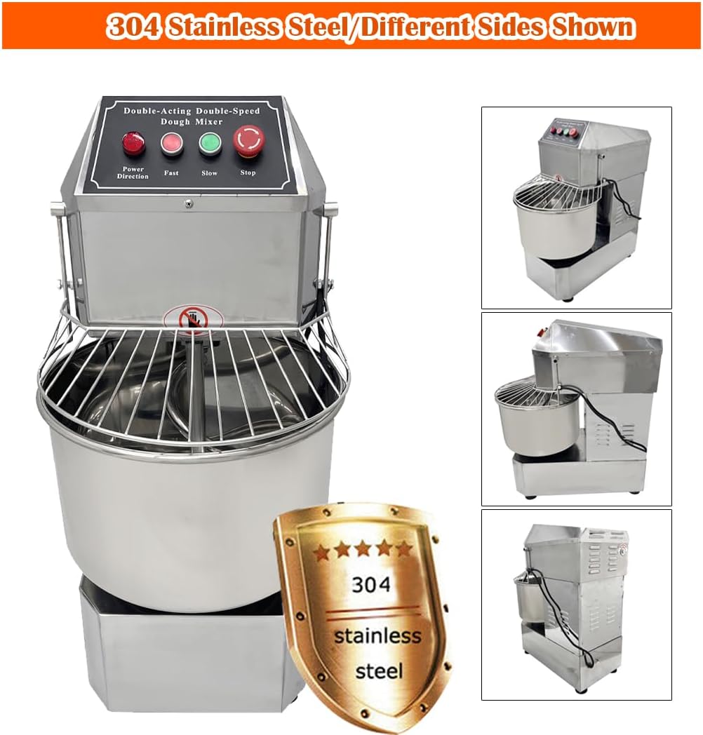 INTBUYING 30 QT Stand Dough Mixer 7.5 Gallon Double Action Spiral Stand Mixer with Double-Speed