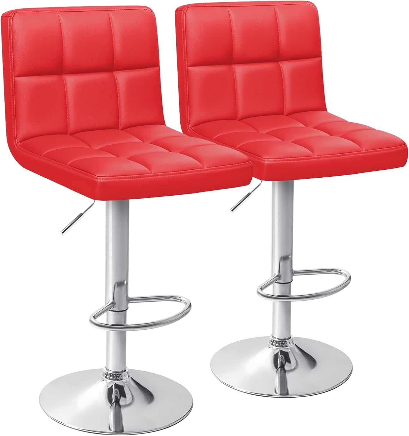 Homall Bar Stools Modern PU Leather Adjustable Swivel Barstools, Armless Hydraulic Kitchen Counter Bar Stool Extra Height Square Island Barstool with Back Set of 2 (Leather, White)