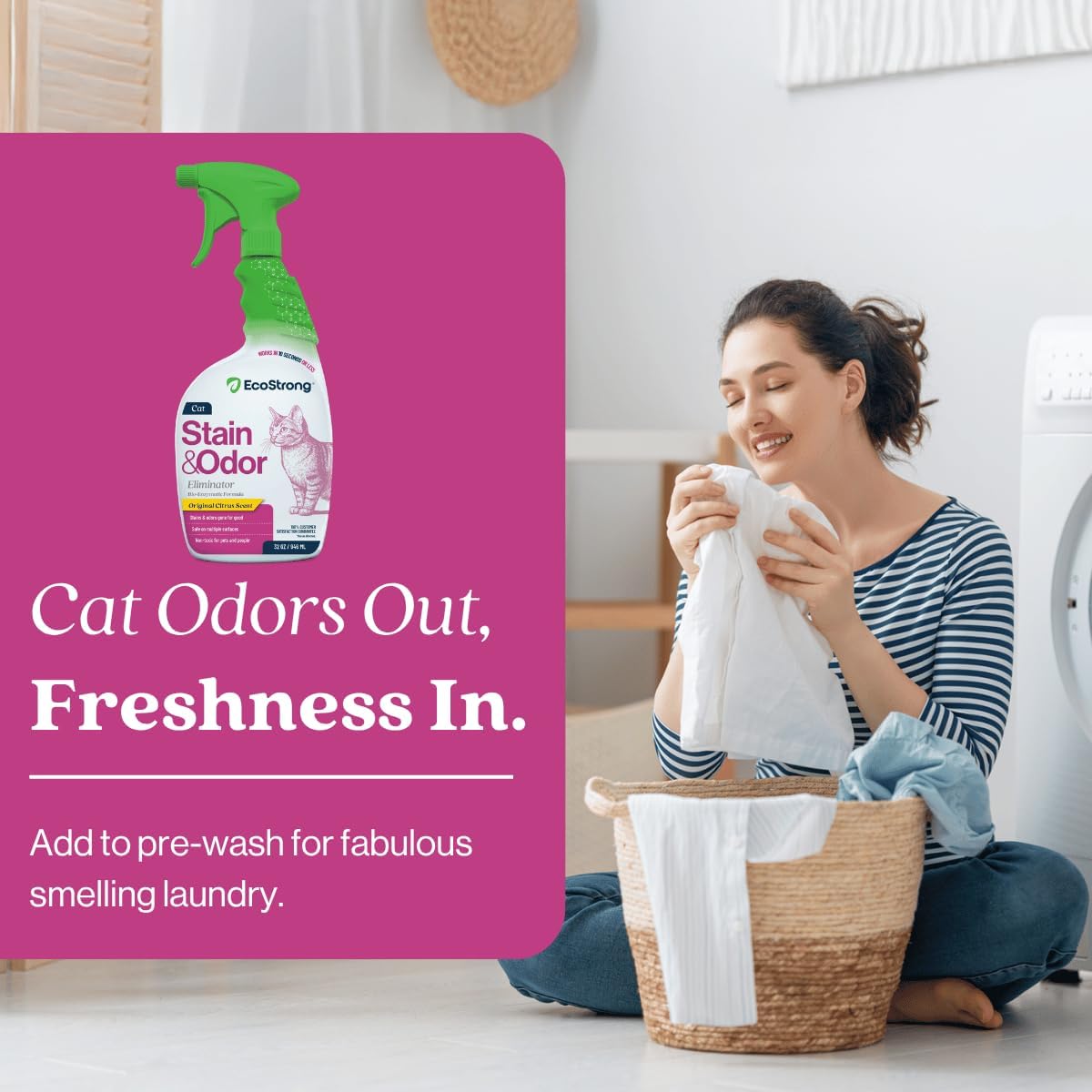 Eco Strong Cat Stain And Odor Remover| Enzyme Urine Odor Neutralizer - Stain Remover for Carpet, Litter Boxes, Bedding