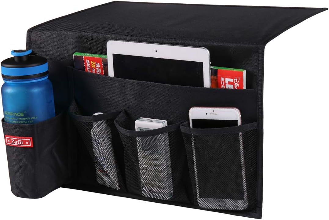 Zafit Bedside Storage Organizer, Table Cabinet Bedside Organizer Caddy for Remotes Phone Glasses (Classic 4 Pockets-Grey)