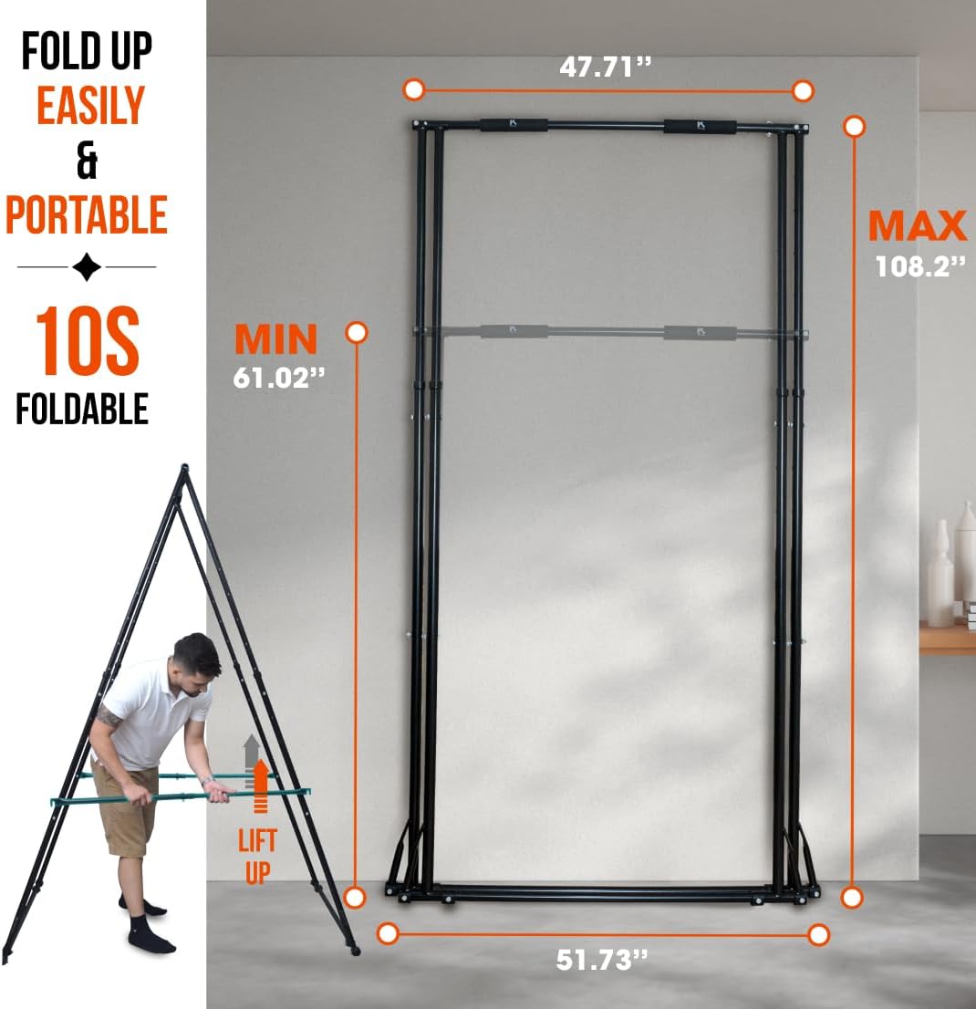 KT TOES DON'T TOUCH GROUND Foldable Free Standing Pull Up Bar Stand Sturdy Power Tower Workout Station For Home Gym Strength Training Adjustable