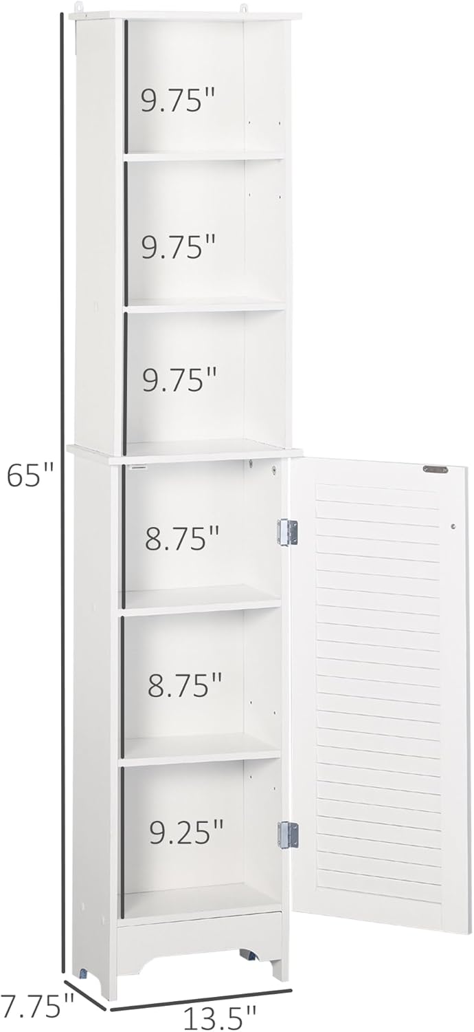 HOMCOM Tall Bathroom Storage Cabinet Freestanding with 3-Tier Shelf White | Linen Tower, Open Adjustable Shelf