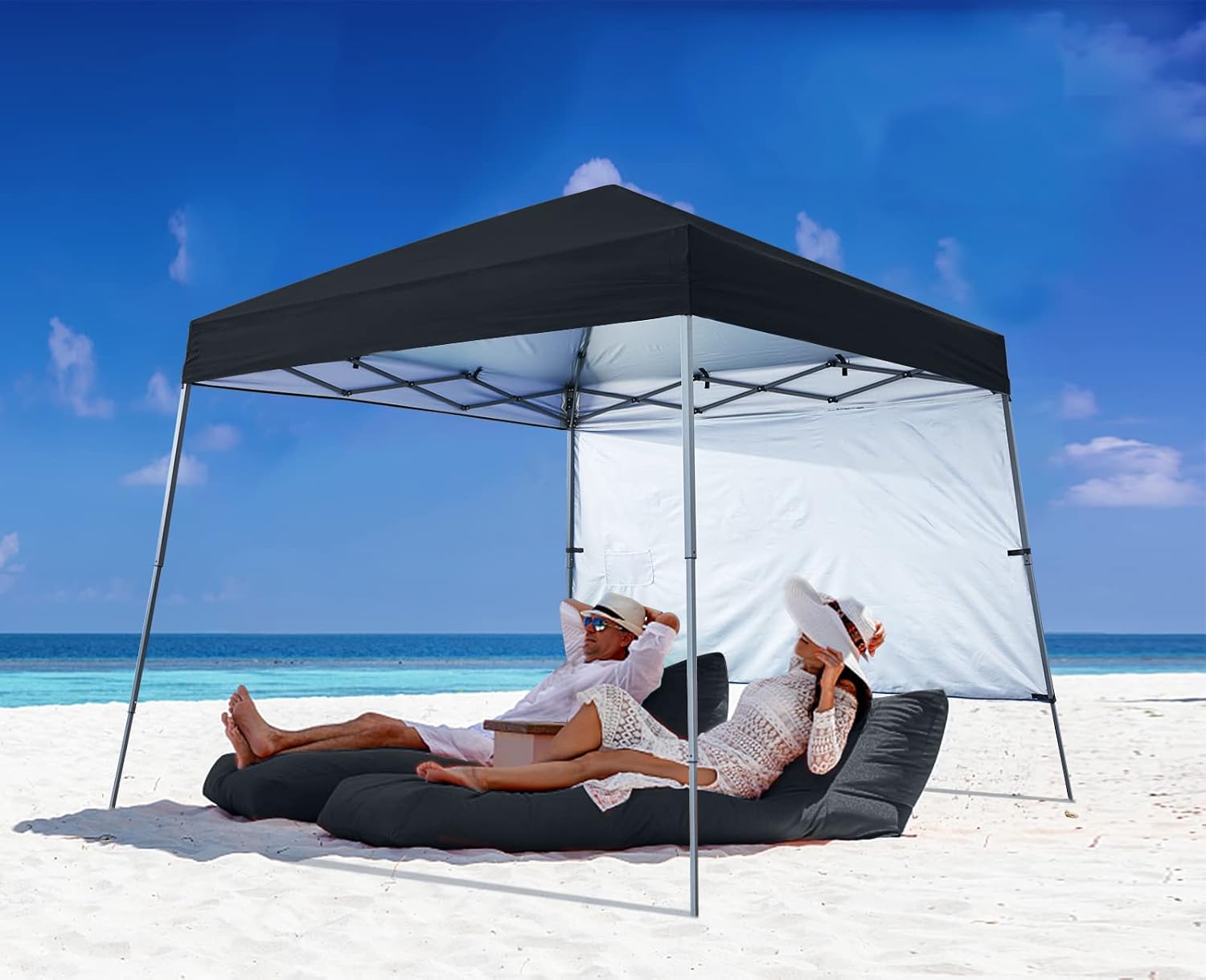 ABCCANOPY Outdoor Pop Up Canopy 10x10 Beach Camping Canopy with 1 Sun Wall, Bonus Backpack Bag, Stakes and Ropes, Sky Blue | Backpack Carry Bag, Stakes & Guy Ropes Included, Easy Setup; For Beach, Camping, Backyard