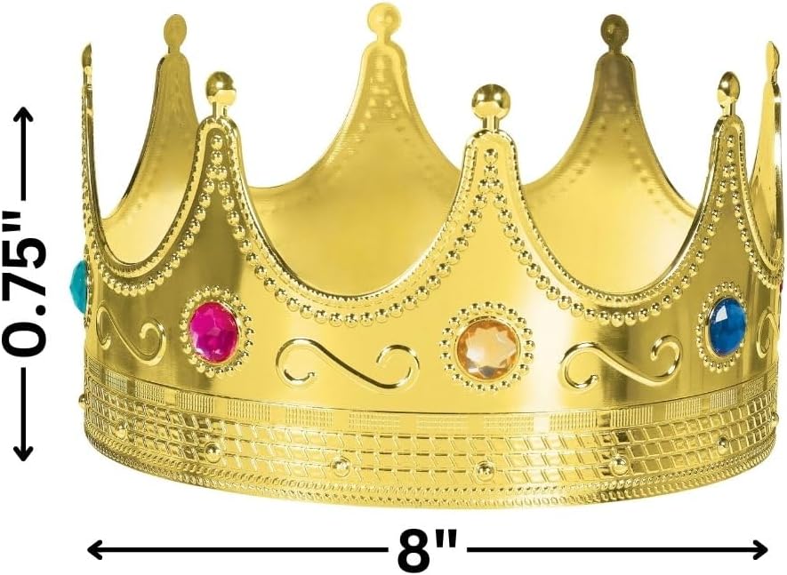 Luxurious Gold Royal Crowns - 0.75" x 8" (1 Pc) - Perfect for Parties, Regal Decor & Royalty-Themed Events