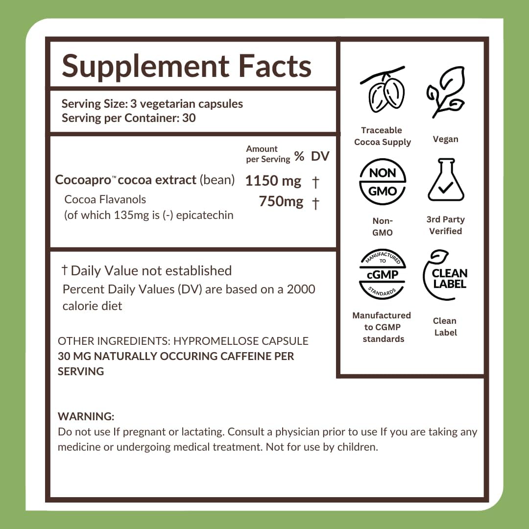 CocoaVia Ultra 750mg Cocoa Flavanols – Heart & Brain Support, Memory & Blood Circulation Booster, High Flavanol Cocoa for Nitric Oxide