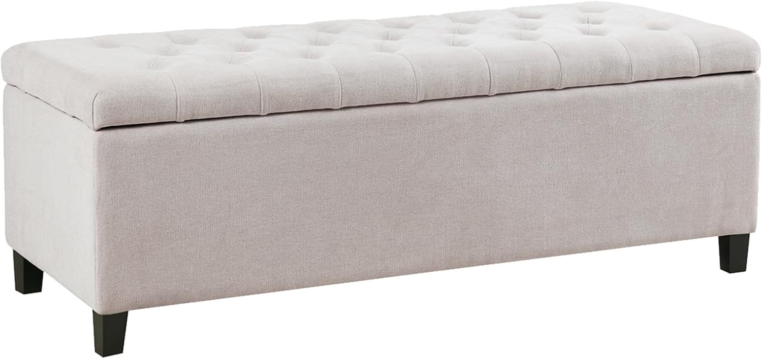 Madison Park 49" Upholstered Storage Bench, Button Tufted End of Bed Bench with Storage, Dual Spring Soft-Close Lid, Bedroom Bench for Queen King Bed, Entryway Living Room, Grey