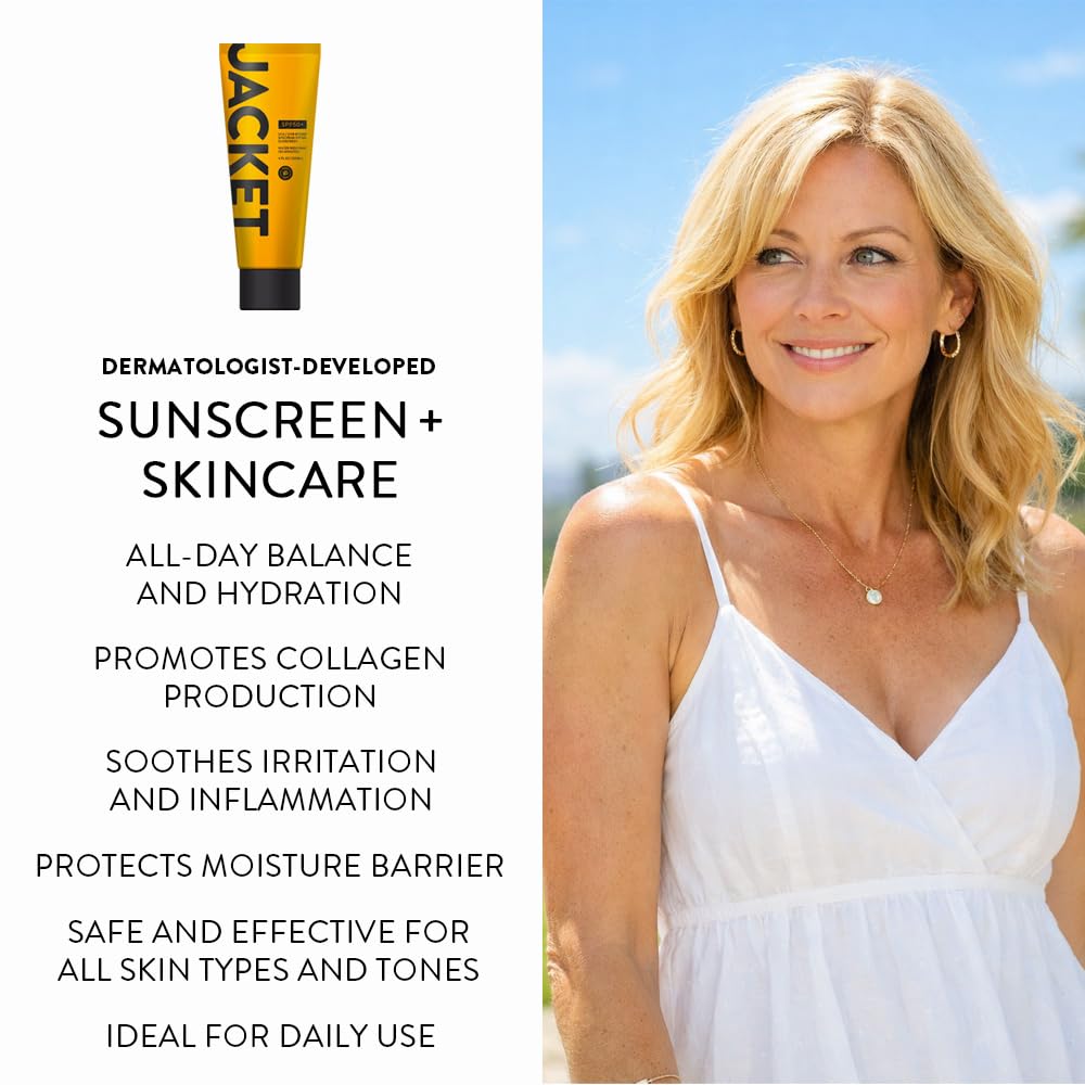 JACKET Sunscreen SPF 50+ | Mineral Sunscreen with Vitamin C | Water Resistant 80 Min, Natural