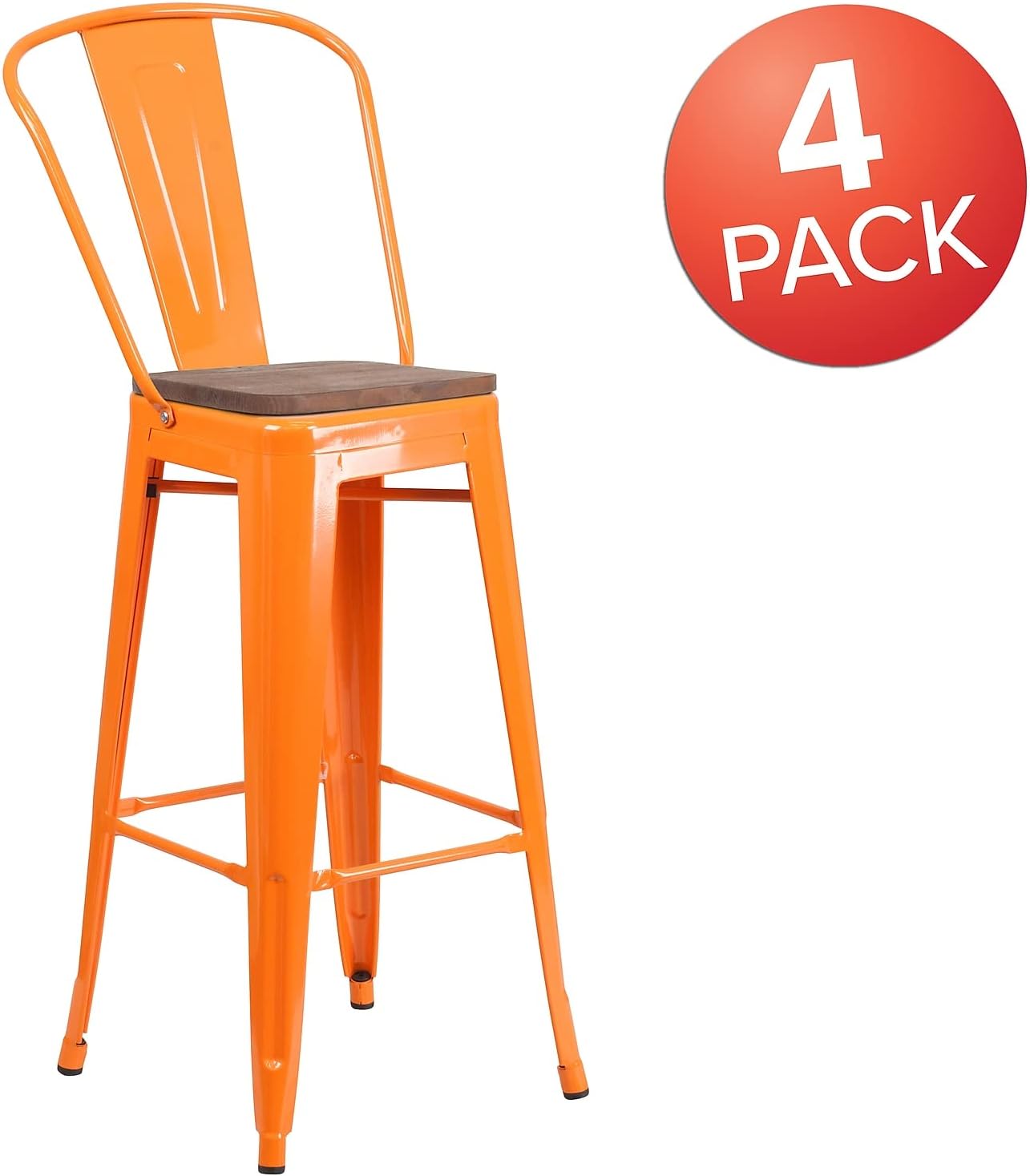 Flash Furniture 30 in Metal Barstool with Back, Blue | Commercial Grade, Removable Back, Indoor/Outdoor Use