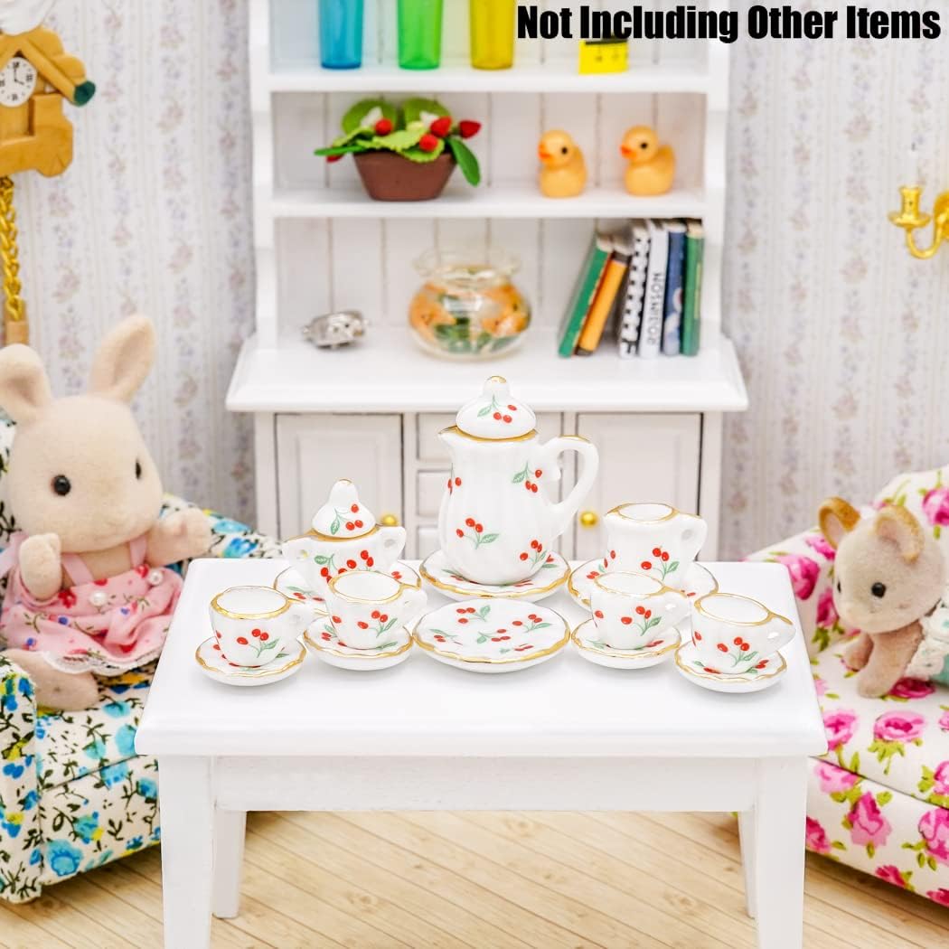 Odoria 1/12 Miniature Porcelain Tea Set 15Pcs Dollhouse Decoration Accessories, Grapes