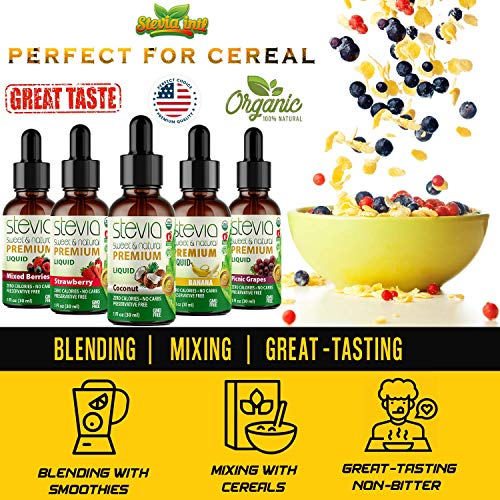 Stevia Intl - (Pack of 5) Exotic Fruits Bundle. 5 Flavors Stevia Liquid Drops. All Naturally Sweet, Non-Bitter, No Sugar Added, 0 Carb, 0 Calorie