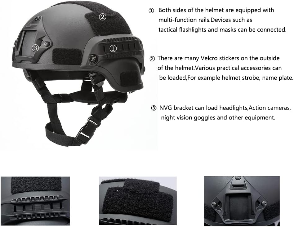 Airsoft MICH 2000 ACH Tactical Helmet with Clear Visor NVG Mount and Side Rail
