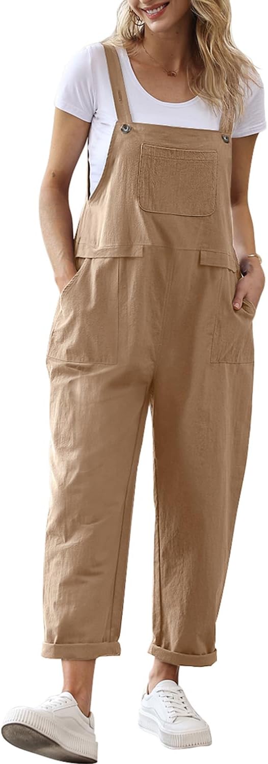 YESNO Women Long Casual Loose Bib Pants Overalls Baggy Rompers Jumpsuits with Pockets PV9