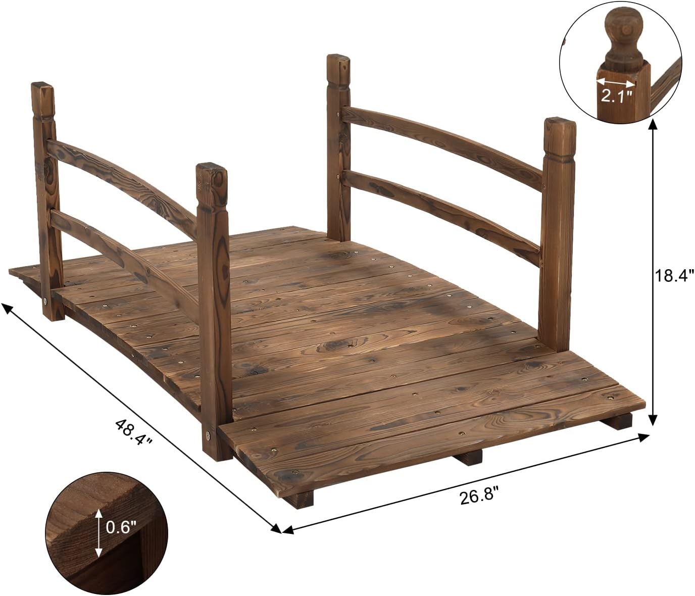 VINGLI 5 ft Garden Bridge, Classic Wooden Arch with Safety Rails Stained Finished Footbridge, Decorative Pond Landscaping, Backyard, Creek or Farm