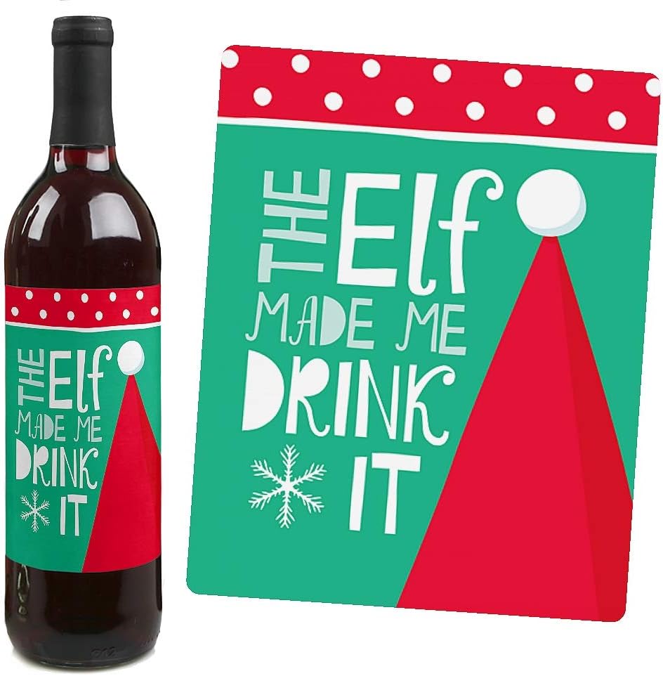 Big Dot of Happiness Ugly Sweater - Holiday and Christmas Wine Bottle Label Stickers - Set of 4