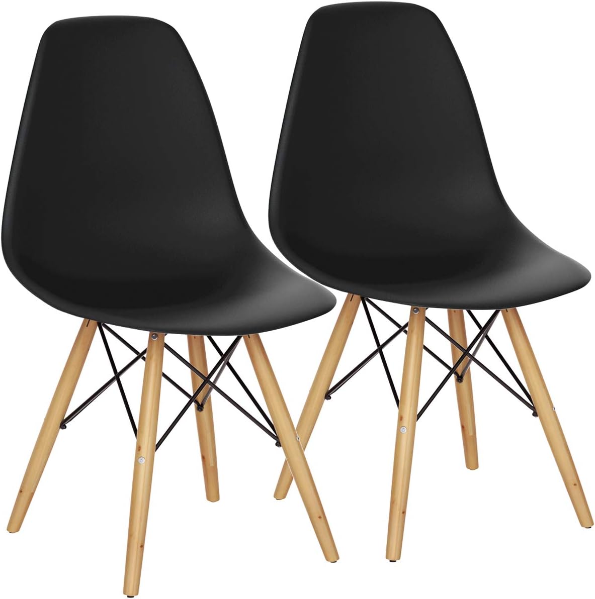 GIANTEX Dining Chairs Set of 2 White, Pre Assembled Dining Room Chairs | Mid Century Modern Kitchen Chairs with Wood Legs, Armless Plastic Dining Side Chair for Kitchen, Living Room