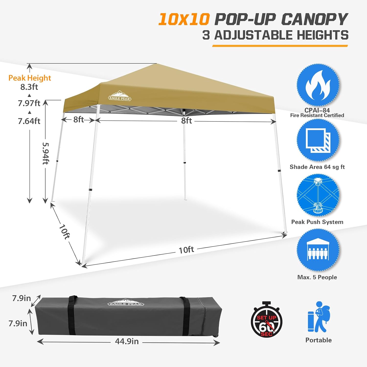 EAGLE PEAK 10x10 Slant Leg Pop Up Canopy Tent, Blue