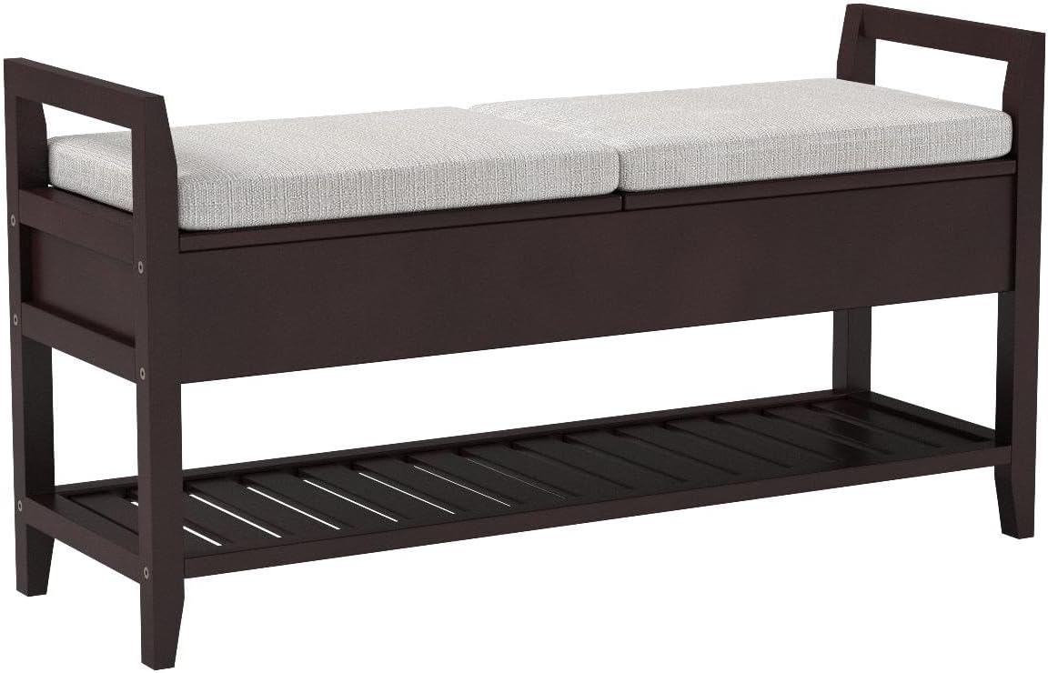 Roundhill Furniture Vannes Espresso Storage Shoe Bench