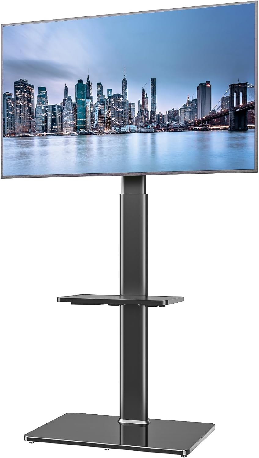 Universal TV Stand Monitor with Mount 100 Degree Swivel Height Adjustable and Tilt Function for 19 to 43 inch LCD, LED OLED TVs,Space Saving Standing Bedroom Living Room Corner,Black