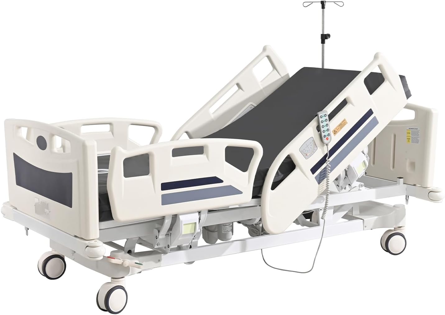Premium 3 Function Full Electric Hospital Bed,Adjustable Medical Bed | 550LBS,4.7" Waterproof Mattress,Adjustable Height,One-Click CPR,Iv Pole,Germany Moter for Home Use Hospital Nursing Clinic