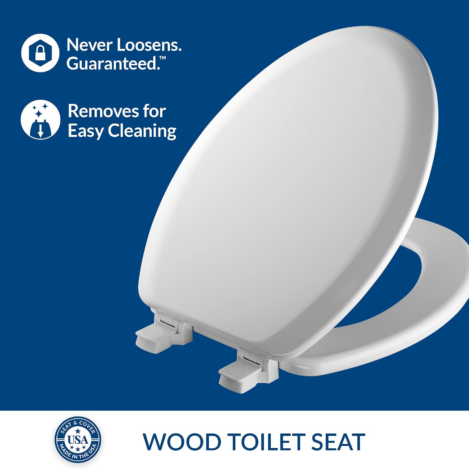 Mayfair Cameron Black Toilet Seat, Non Slip Heavy Duty Wood, Easy Clean, Made in USA, Round