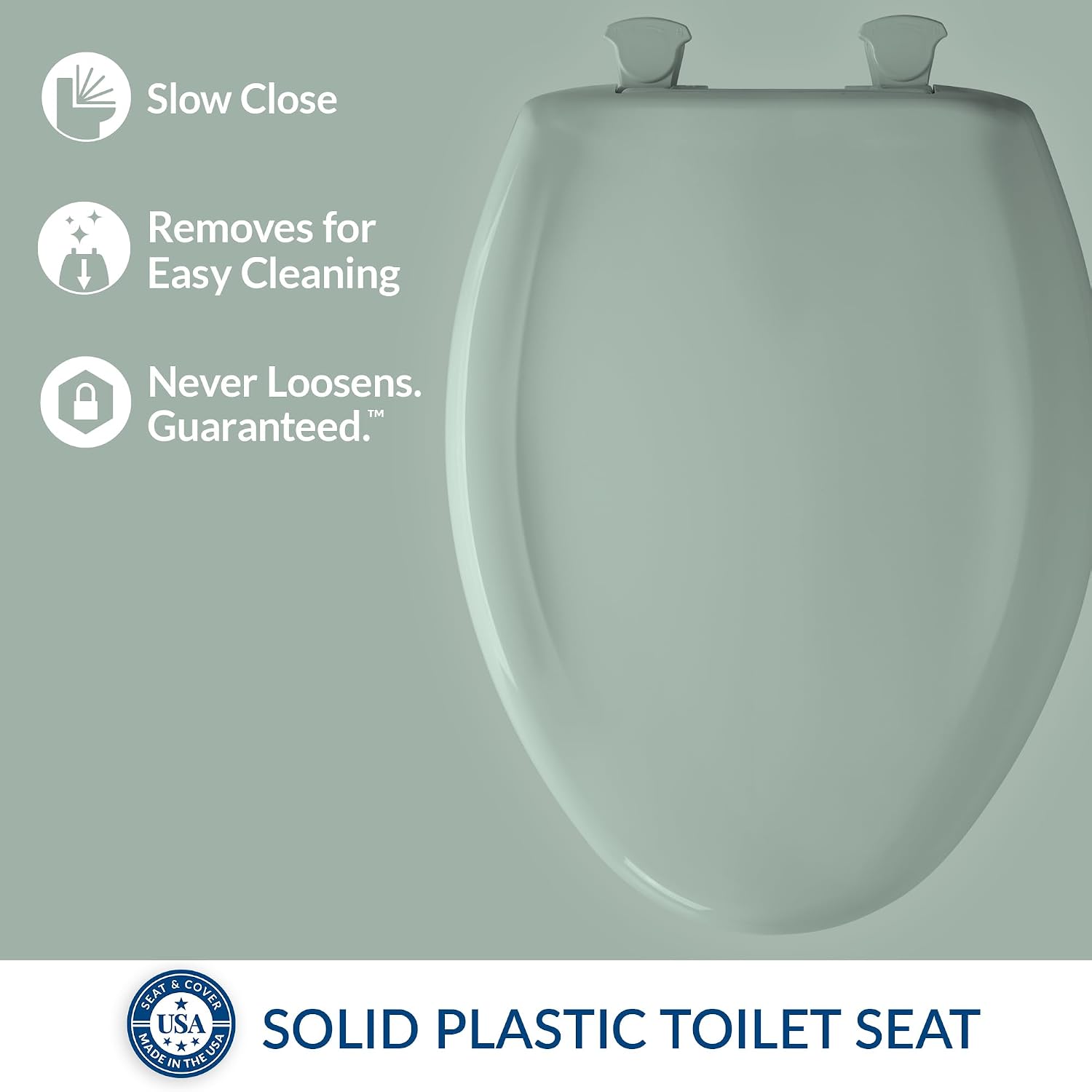 Bemis Classic Colors Slow Close Toilet Seat, Easy Clean Hinges and Durable Plastic Seat, Made in USA, Elongated, Black