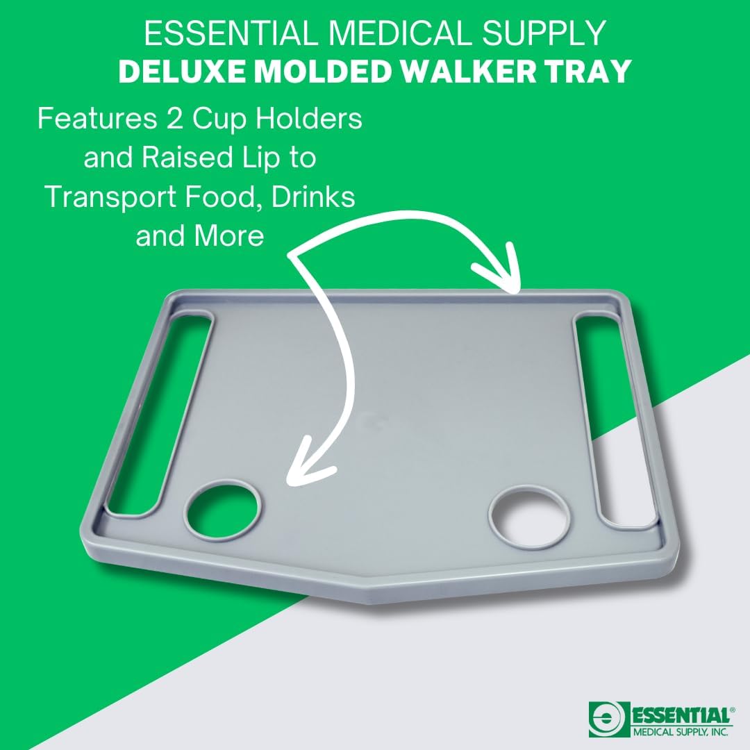 Essential Medical Supply Molded Walker Tray with 2 Cup Holders - Perfect for Mobility and Transport