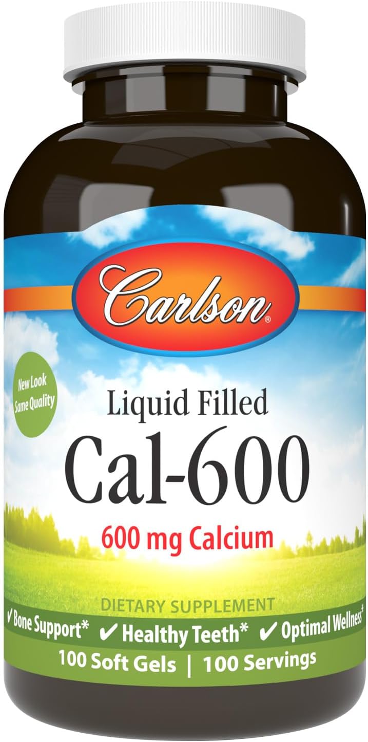 Carlson Cal-600, 600 mg, Calcium, Liquid Filled, 100 Softgels | Bone Support; Healthy Teeth; Optimal Wellness