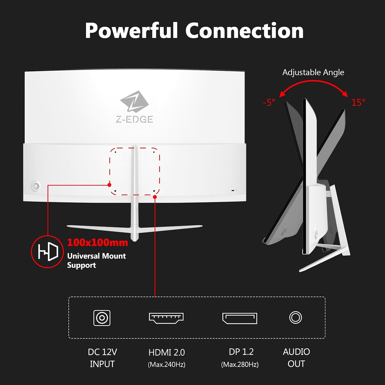Z-Edge 34 inch WQHD 1440P Curved Gaming Monitor, 240Hz Computer Monitor | AG34P 1500R Frameless 21:9 Curved Screen, Height Adjustable, Office & Gaming, 1ms, Dual DP & HDMI, Metal Stand