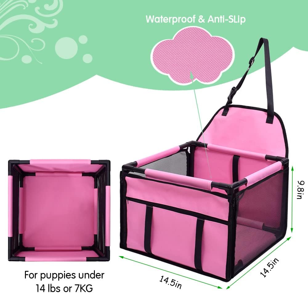 Dog Car Seat Puppy Portable Pet Booster Car Seat with Clip-On Safety Leash and PVC Support Pipe, Anti-Collapse,Perfect for Small Pets