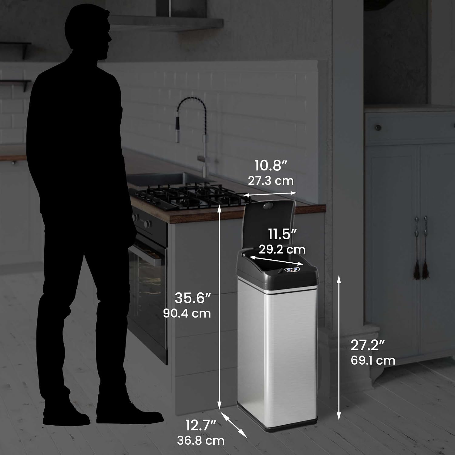 iTouchless 13 Gallon and 2.5 Gallon Automatic Touchless Sensor Kitchen Cans with Odor Control System, Includes 1 Waterproof Reusable “TRASH” Vinyl Sticker, Stainless Steel/02 Gal and 03 Gal