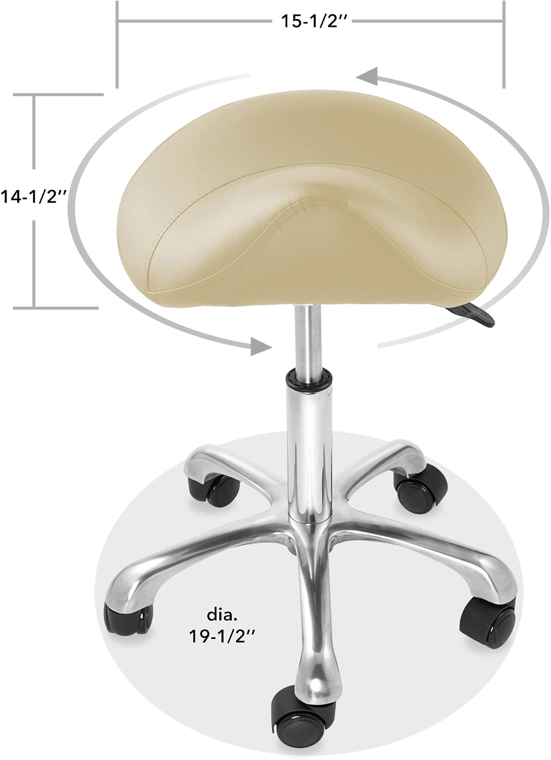 Saloniture Professional Ergonomic Saddle Stool, Black - Adjustable Hydraulic Seat, Rolling Spa Salon, Massage