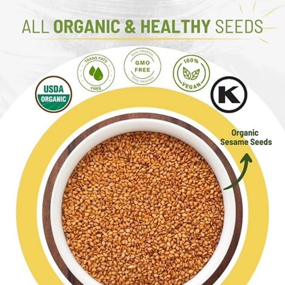 Sunbest Natural Organic Brown Sesame Seeds 32 oz.(2 lb) - USDA Organic, Non-GMO, Vegan, Gluten-free, Kosher - Fresh & Nutrient-Rich Snack, Topping, Baking - 2-Pack 16 oz