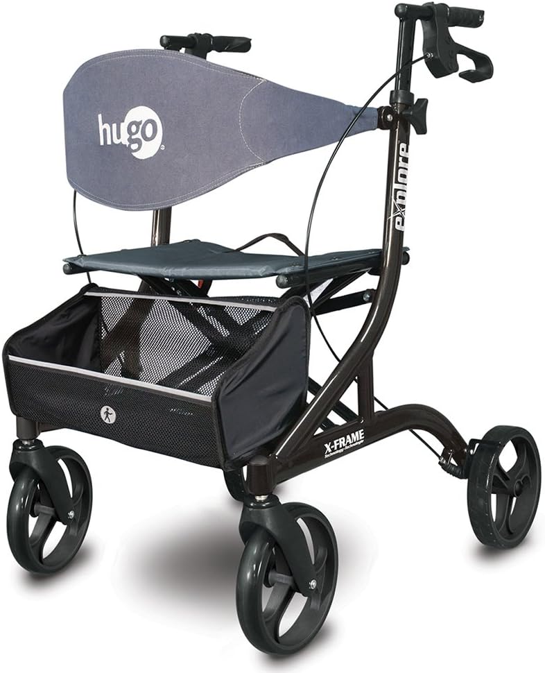 Hugo Mobility Explore Side-Fold Rollator Walker with Seat, Backrest and Folding Basket