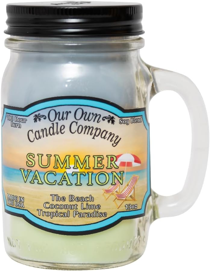 Balsam Pine Scented Mason Jar Candle, Our Own Candle Company, 13 oz | Clean, fresh Balsam-pine-tree scent; soy blend wax; lead-free wick with patented straightener; long lasting