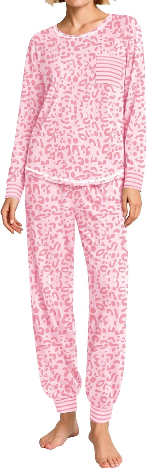 SWOMOG Women’s Pajamas Set Long Sleeve Sleepwear with Long Pants Soft Modal Loungewear Pj Set