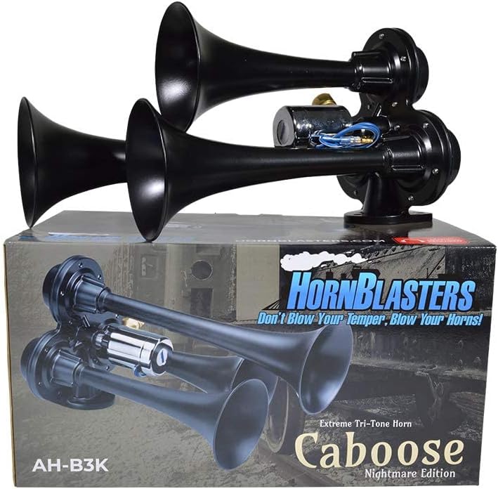 Hornblasters Stealth Black Caboose 12/24 Volt Air Horn Only - 3 Trumpets - Unique Tone