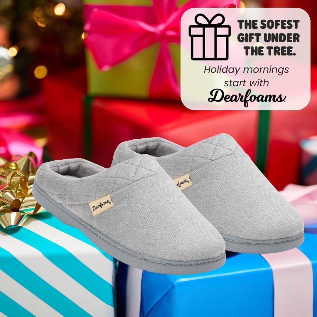 Dearfoams Women's Lightweight Memory Foam Indoor House Slipper Darcy Velour Clog with Wide Widths