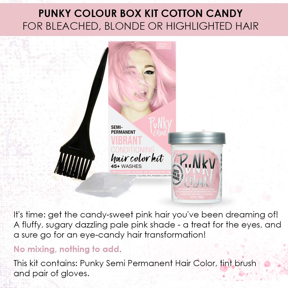 Punky Colour Box Kit Cotton Candy Semi Permanent Hair Color - Vegan, Cruelty-Free Conditioning Hair Dye, Lasts Up to 35 Washes