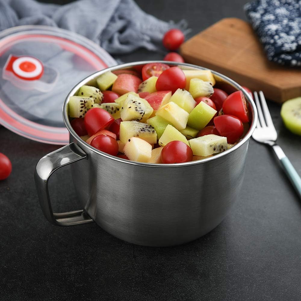 18/8 Stainless Steel Leak Proof Food Storage Container with Handle and Lid, Snack Bowl, Stainless Steel Bento Lunch Box, Soup Bowl, Noodle Pot