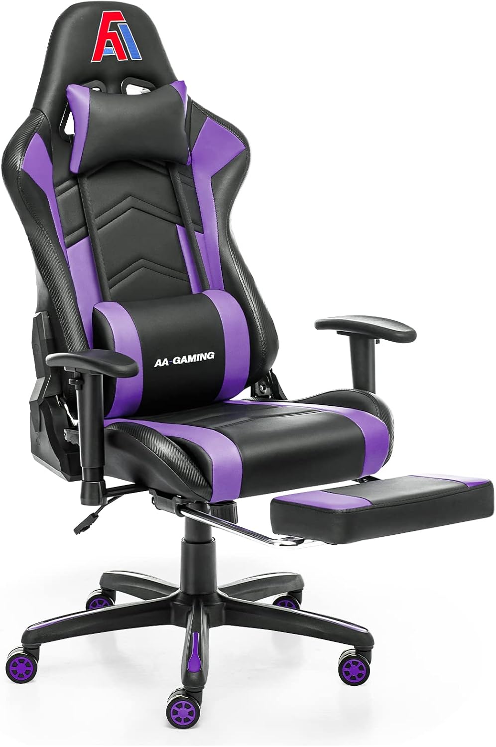 AA Products Gaming Chair Ergonomic High Back Computer Racing Chair Adjustable Office Chair with Footrest, Lumbar Support Swivel Chair - Black