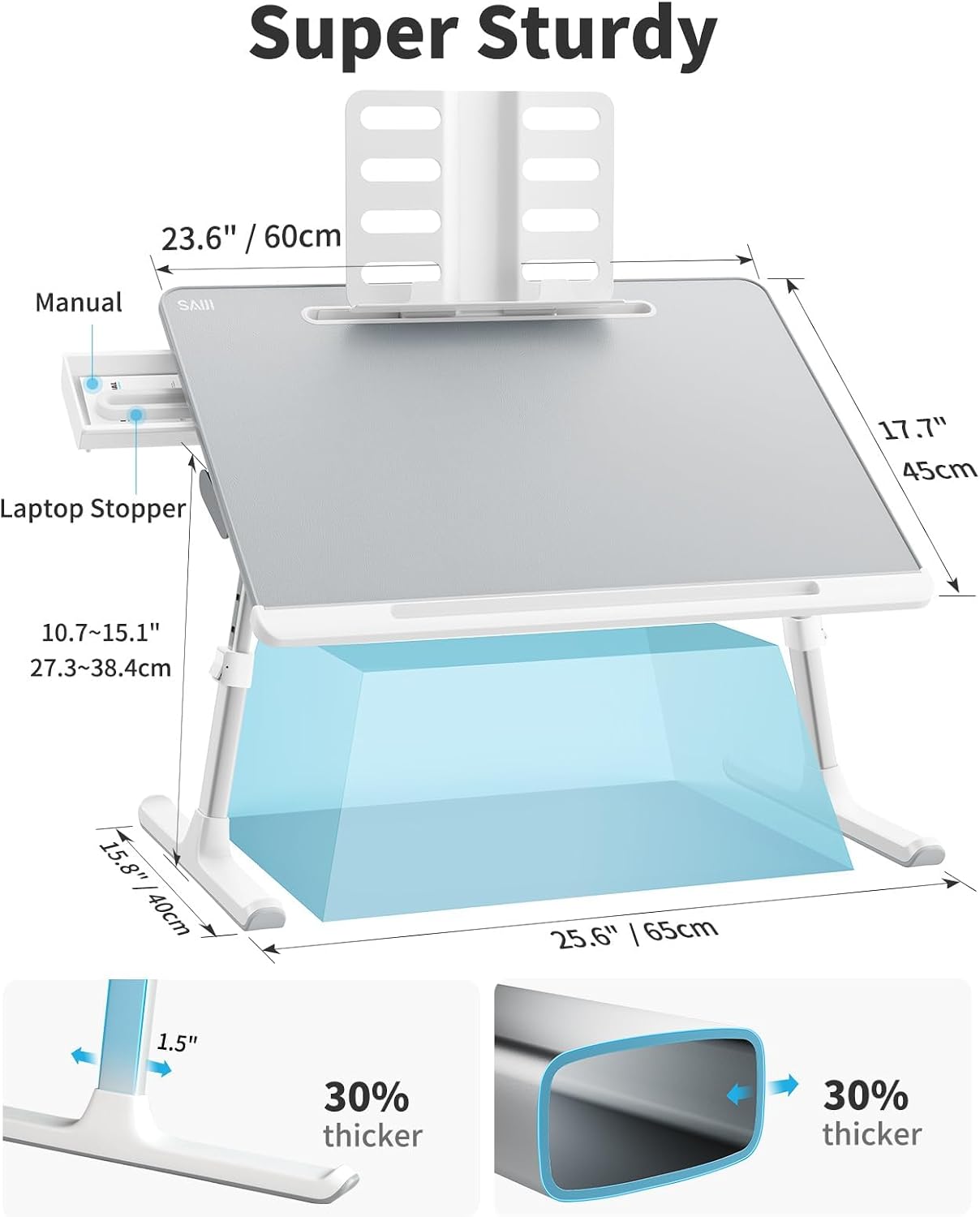 Laptop Lap Desk for Bed, SAIJI X-Large Adjustable Laptop Table