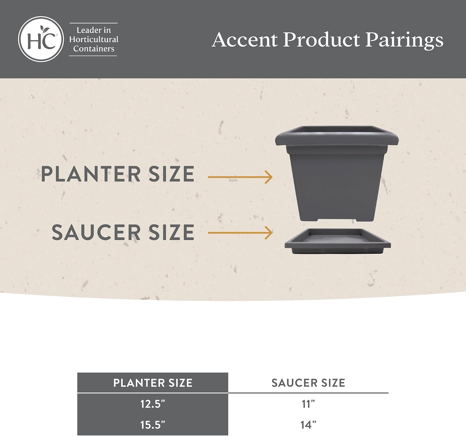 The HC Companies Accent Square Plant Pot w/Drainage - Classic Planters for Outdoor Plants & Indoor Plants - Lightweight & UV-Resistant Square Planter Box (15.5”, Sandstone, Pack of 1)