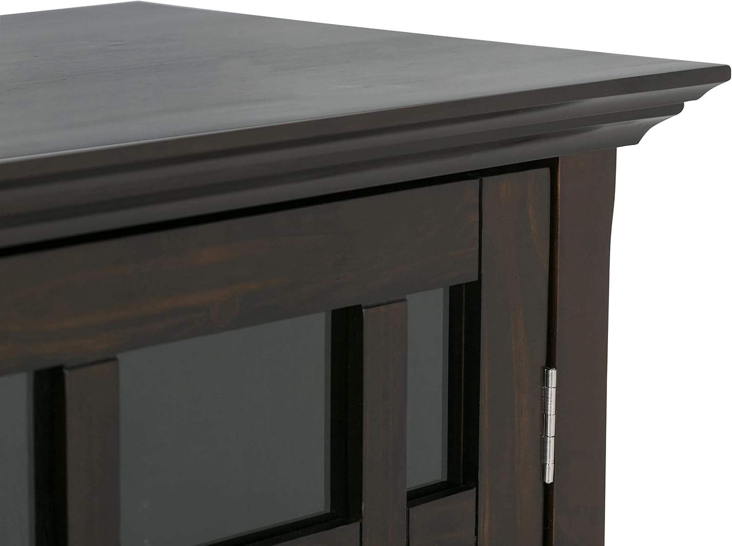 SIMPLIHOME Bedford 62" Wide Solid Wood Sideboard in Brunette Brown | Transitional low media console with glass doors and storage shelves for the living room, entryway or dining room.