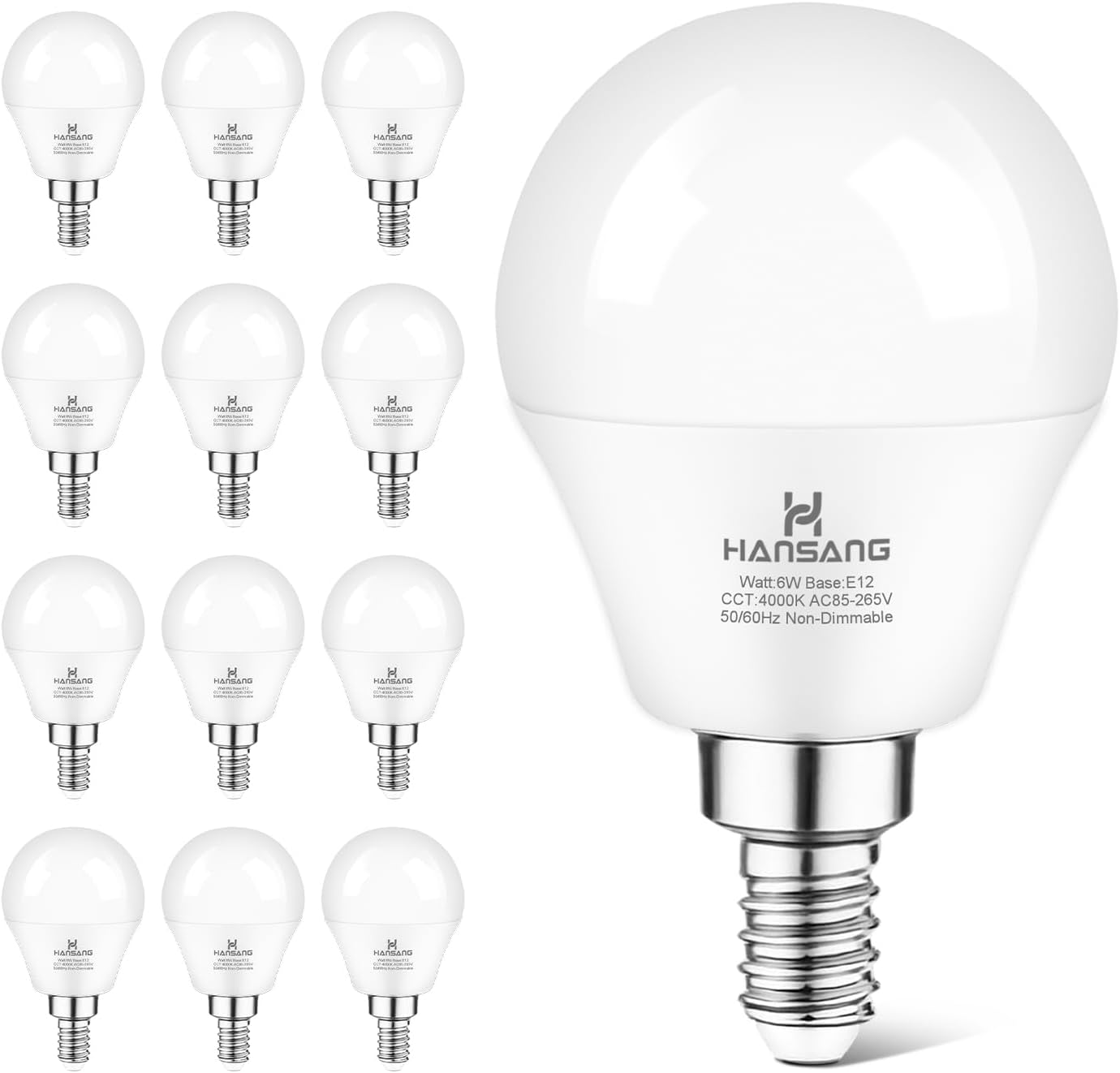 E12 LED Bulb 60W Equivalent Candelabra Light Bulbs 2700K Warm White | Small Base Light Bulb, 6W A15 LED Ceiling Fan Light Bulbs, CRI85+, 120V 600LM Round Bulb for Chandelier, Non-Dimmable 6 Pack